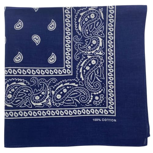 MDSTYLE 100% Cotton Bandana for Men & Women 22" x 22" Paisley Pattern Handkerchief Headband Scarf - color: Navy Blue