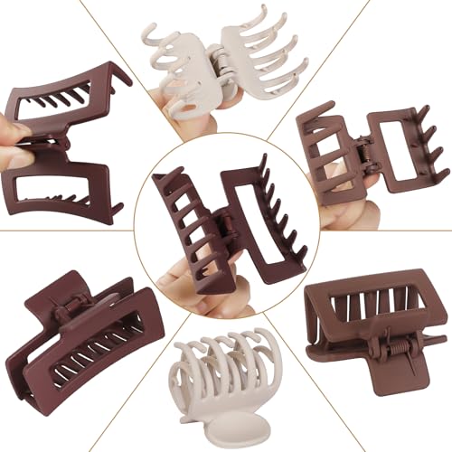 CHANDAT Medium Claw Hair Clips Set for Women - 3 Styles, 9PCS Rectangle Hair Clips for Thick Hair, Square Clips for Thin Hair - Coffer Red - color: Coffer Red