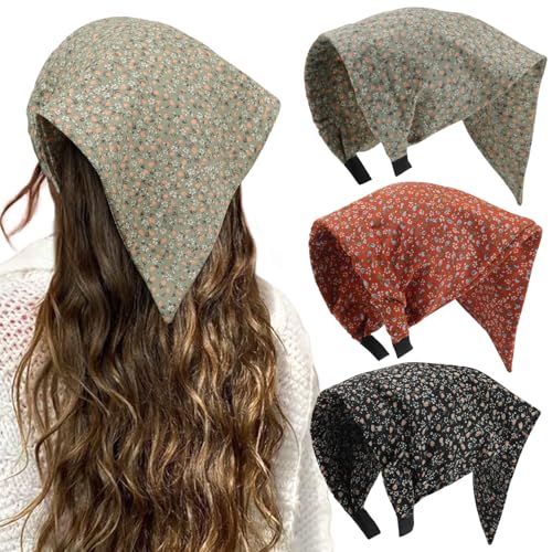 HAIMEIKANG Floral Bandana Headbands for Women Boho Hair Bandanas Scarf Triangle Kerchief Hair Bands Vintage Head Scarf(Black + Orange + Green) - color: Black + Orange + Green