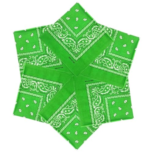 MDSTYLE 6 Pack 100% Cotton Bandanas 22” x 22" for Men & Women Paisley Handkerchief Headband Scarf Bandana - color: Lime Green