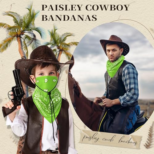 Suhine 24 Pcs Bandanas Bulk for Women Men 22 x 22 Inch Paisley Outdoor Headband Cowboy Handkerchief Summer - color: Fruit Green
