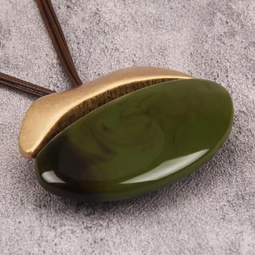 GelConnie Leather Necklace for Women Large Pendant Long Brown Necklace Circle Leather Choker Vintage Sweater Necklace Gold Chunky Boho Necklaces for Women - style: Bohemian Pendant Necklace
