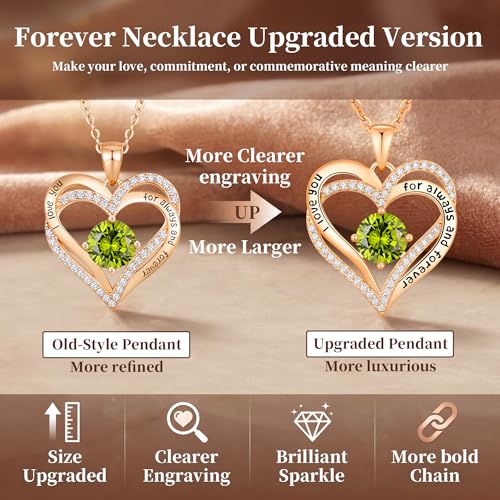 CDE Engraved Forever Love Heart Birthstone Necklace Jewelry Gifts for Women | Hypoallergenic,Nickel-Free & Lead-Free,3 x 3 mm 5A CZ Heart Pendant,Anniversary Christmas Birthday Gift for Girlfriend Wife - color: Birthstone-08-Aug, style: Rose Gold Plated-B