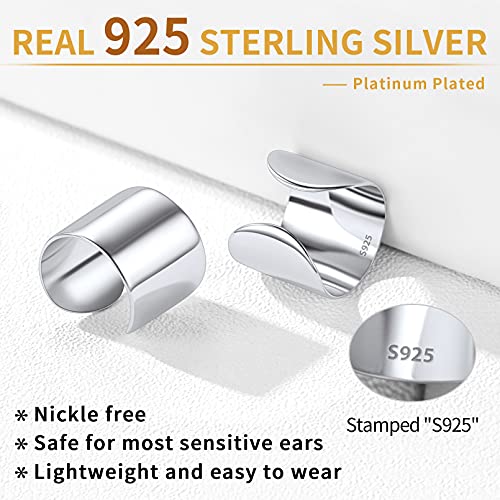 ChicSilver 925 Sterling Silver Ear Cuff Earrings Non Piercing Clip on Cartilage Cuff Earrings for Women - style: D: 10mm Simple Cuff