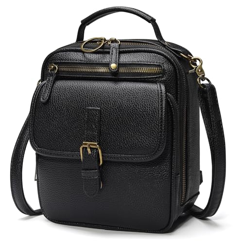 Small Crossbody Bags for Women Vegan Leather Messenger Purses, Vintage Wallet Anti Theft Shoulder Handbags with Card Slots - color: Black & Handle