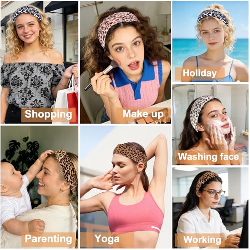 Zkptops 6Pcs Headbands for Women Girls Non Slip Leopard Trendy Cheetah Wide Headbands Fashion Elastic Soft Cotton Fabri Hair Bands Stretchy Head Accessories for Daily Workout Sport Yoga Running - color: B-Leopard