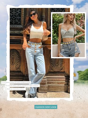 FIORETTO Western Waist Chain Belt Metal Concho Belt for Women Cowgirl Cowboy Boho Country Belt for Dress Jean - color: Gold-95, size: Fit Waist Up to 38"