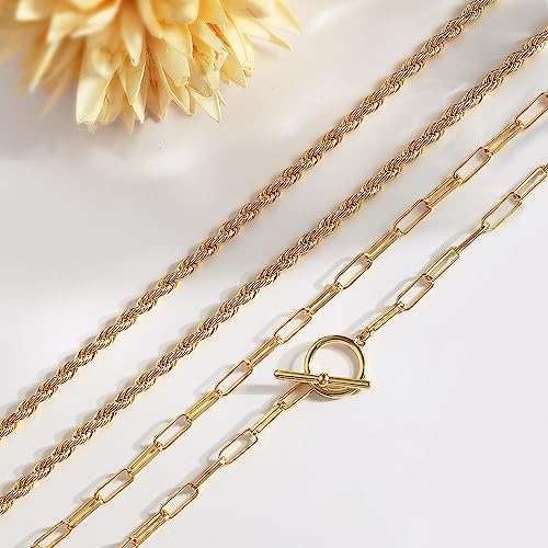 CHESKY Layered Necklaces for Women, 14K Gold Plated Chain Necklace Women Trendy Cuban Link Paperclip Chain Toggle Clasp Necklace Fashion Chunky Jewelry for Women - style: Paperclip Rope-GD