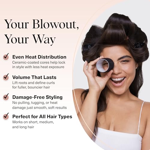 Kitsch Ceramic Hair Rollers for Women – Self-Grip Hair Curlers for Heatless Curl Overnight, Long-Lasting Frizz-Free Curls, Volumizing Large Rollers for All Hair Types – Black, 8 Count (Pack of 1)