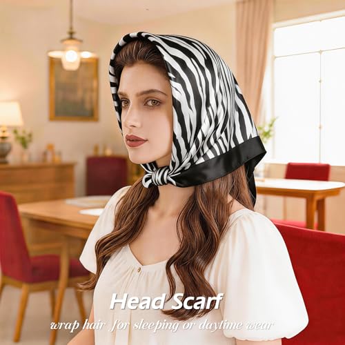 Ciormis 35" Silk Head Scarf for Women, 4 Pcs Satin Hair Scarf Square Silk Bandana Top Neck Scarves Hair Wraps for Sleeping - color: H2-fashion Animal Print-set29