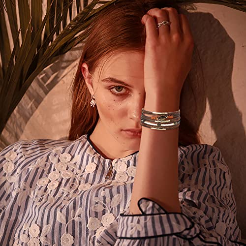 Leather Wrap Bracelet Set 3Pack Wrist Cuff Bracelet for Women Multilayer Magnetic Clasp Bracelet Feather Tree Bead Crystal Bracelet - color: Bead Colorful