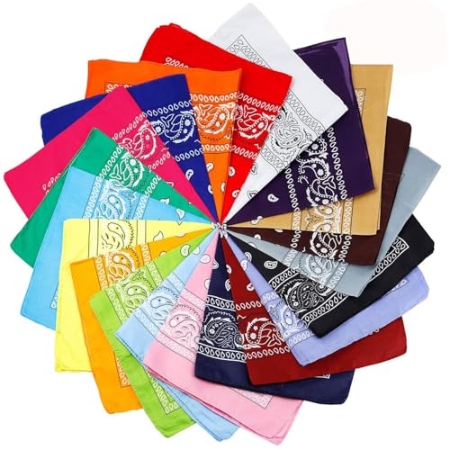 Jeatonge 20 Pcs Bandanas Paisley Headbands Bandana for Women Men Head Scarf Handkerchief 22x22 inch - color: ['Yellow', 'Sky Blue', 'Green', 'Red', 'Deep 'Orange', 'Plum Red', 'White', Purple', 'Khaki', 'Coffee', 'Gray', 'Black', 'Light 'Wine 'Royal 'Pink