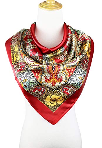 vabovin Satin Head Scarf for Women Silk Like Hair Scarf, 35 x 35 in | Silk Feel Fabric, Hair Wrap for Sleeping, Headscarf and Neck Scarf, Square Bandana Style, Fashion Accessory - color: 019 Red Cashew