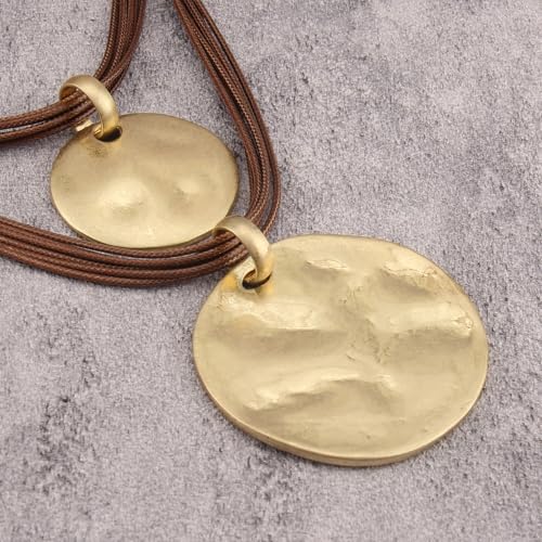 Leather Necklace for Women Large Pendant Hippie Choker Necklace Vintage Sweater Necklace Chunky Boho Necklaces for Women - style: Funky Statement Necklace