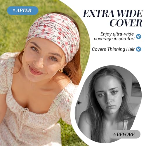 Awumbuk Wide Headbands for Women, 7.08 Inch Thick Boho Turban Style Hair Wraps, Non-Slip Moisture-Wicking Workout Headband for Sports, Yoga, Daily Fashion, 8 Pack Multi Colors (Navy blue) - color: Navy blue