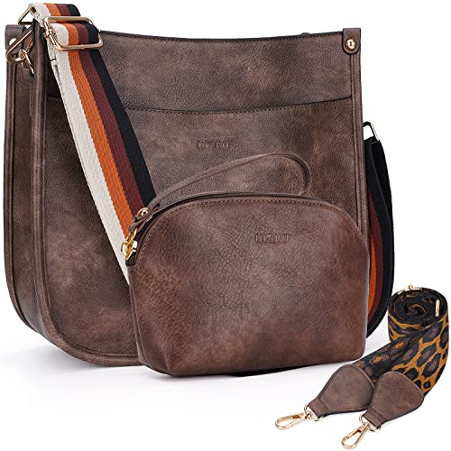 HKCLUF Crossbody Bag Purse for Women 2PCS/Set Leather Hobo Handbag Wallet Set With 2Adjustable Guitar Strap Shoulder Bag | Purse - color: A5-coffee