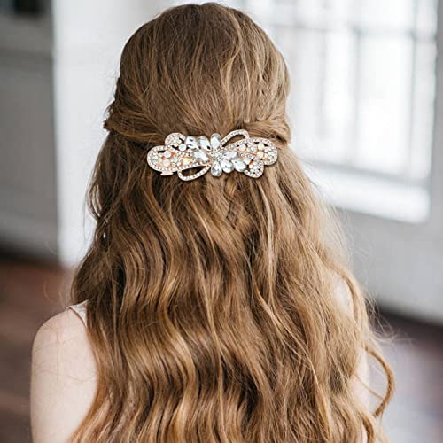 inSowni 4 Pack Luxury Glitter Sparkly Jeweled Gems Crystal Rhinestone Flower Metal French Barrettes Snap Alligator Hair Clips Headpieces Accessories for Women Girls - color: 4pcs Set E