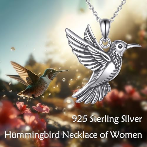 POPLYKE Hummingbird Necklace 925 Sterling Silver Hummingbird Pendant Necklace Jewelry Gift for Women - color: B-Oxidized Hummingbird