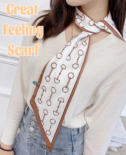 kcctoo 59” Long Silk Like Head Scarf Women's Fashion Square Neck Satin Scarfs for Bag Hair Scarves Gift 59 * 5.9” - color: N2 Buckle With Brown Edges 59" X 5.9"