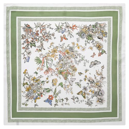 Stlvoll 27.5" Silk Neck Scarf of Women's Fashion Head Scarf Square Neck Satin Scarfs for Bag Hair Scarves Gift - color: Butterfly/Green
