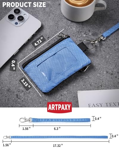 Artpaxy Minimalist Wallet For Mens Womens, Keychain RFID Blocking Zipper Small Wallet with ID Window 2 Lanyards,Water Resistant Travel Cash Card Coin Case Boys Girls - color: Powder blue, style: Casual