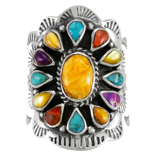 Sterling Silver Genuine Gemstones & Turquoise Ring (SELECT color) - color: Multi