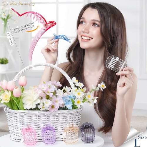 RC ROCHE 6 Pcs Flat Claw Hair Clips for Women Thick Hair French Round Duckbill Square Secure Strong Hold Grip Clamps Barrettes Curved No Slip No Crease Styling Cute Extra Jumbo XL, Large Transparent - color: (Large) Transparent
