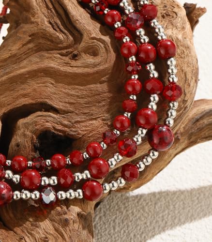 Noessla Beaded Statement Necklaces for Women Layered Chunky Bead Necklace Fashion Costume Jewelry Gifts for Mom - color: Red