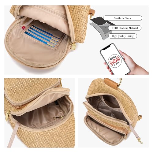 Haytijoe Faux Straw Crossbody Bags for Women RFID Summer Raffia Sling Bag Beach Vacation Travel Purse - color: Pure Khaki