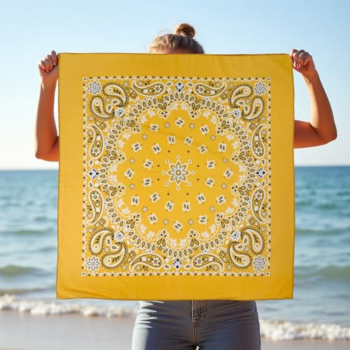 Bandana Single Pack Soft Thin 27 inch Cotton Paisley Extra Large Headwear - color: Golden