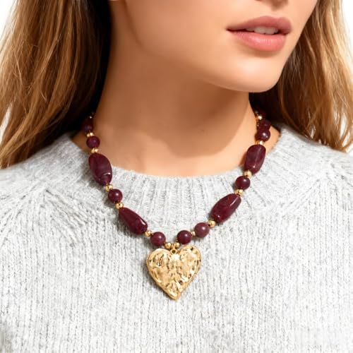 Chunky Acrylic Beaded Necklace for Women Colorful Acrylic Beaded Choker Round Beads Statement Necklace Fashion Jewelry - color: red