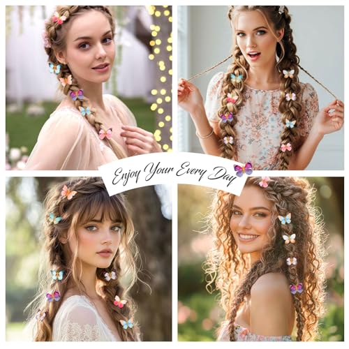 20Pcs Butterfly Hair Clips Moving Rainbow Glitter Clip Fairy Accessories Dream Color - color: Dreamy