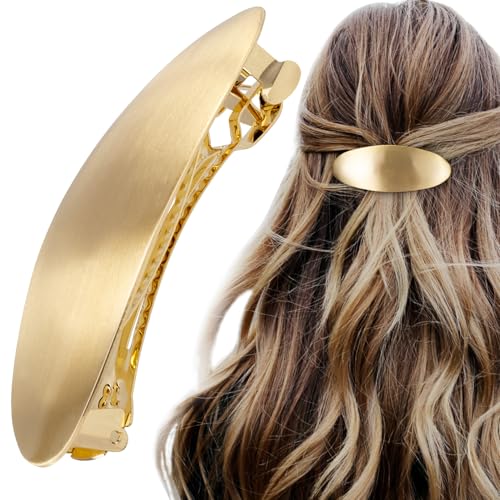 HINZIC 3inch Oval Hair Barrette Metal Large Hair Clip Vintage Gold French Wedding Prom Formal Hair Accessories for Women Long Thick Hair - color: Gold