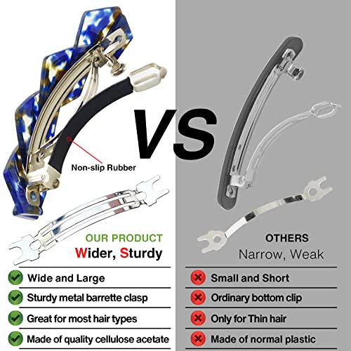 HYFEEL Hair Barrettes Large French Clips Wide Hair Clasp for Women Thick Fine Hair Accessories - Blue Tortoiseshell - 3Pcs (Navy Blue, Brown) - color: Navy Blue, Brown, Tortoise Shell