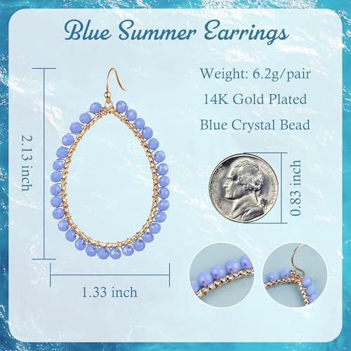 PEALICIOUS Summer Earrings for Women, Teardrop Boho Earrings Dangling Gold Hoop Earrings as Vacation Beach Jewelry, Beach Earrings Statement Gold Earrings for Her as Summer Gifts Wedding Accessories - color: Blue