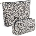Aliceset 2 Pcs Leopard Makeup Bag Cosmetic Pouch Set Large Travel Toiletry Bag Aesthetic Cotton Zipper Organizer for Women Gift Beauty Essentials(Black Leopard)