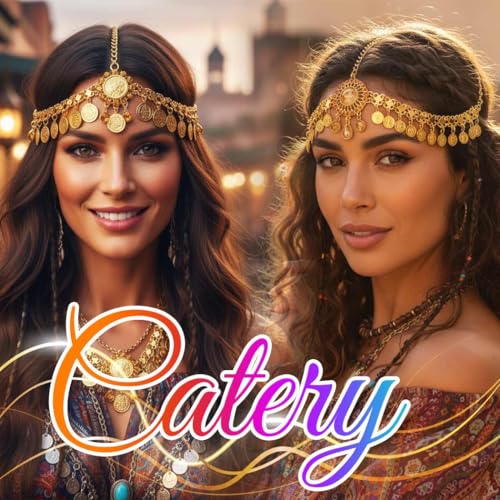 Catery Gold Coins Head Chain Gypsy Headpiece for Women Cotusme(Small Coin) | Rhinestone Egyptian Head Piece Accessories Belly Dance Hair jewelry Headband for Cleopatra Costume Hallween Party Sparkly - color: Small Coin