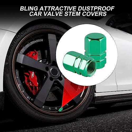 alpmosn Aluminum Tire Stem Valve Caps Wheel Valve Covers Car Dustproof Tire Cap Cover Accessories, Universal for SUV, Car, Bike and Motorcycle, Hexagon Shape (4PCS Green) - color: Green