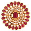 Efulgenz Indian Jewelry Rings for Women Antique Round Faux Pearl Crystal Bollywood Adjustable Big Finger Ring Fashion Party Statement Jewelry for Women - color: Dark Pink