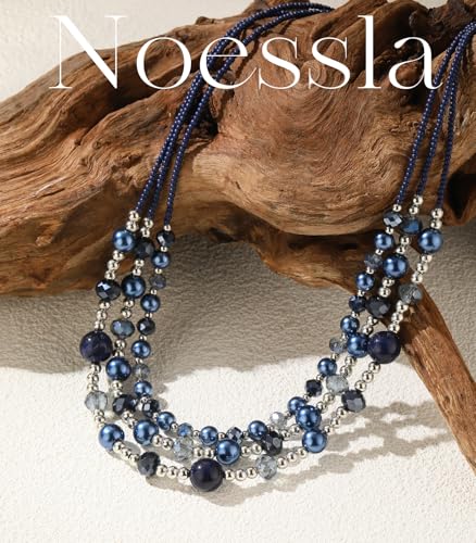Noessla Beaded Statement Necklaces for Women Layered Chunky Bead Necklace Fashion Costume Jewelry Gifts for Mom - color: Blue