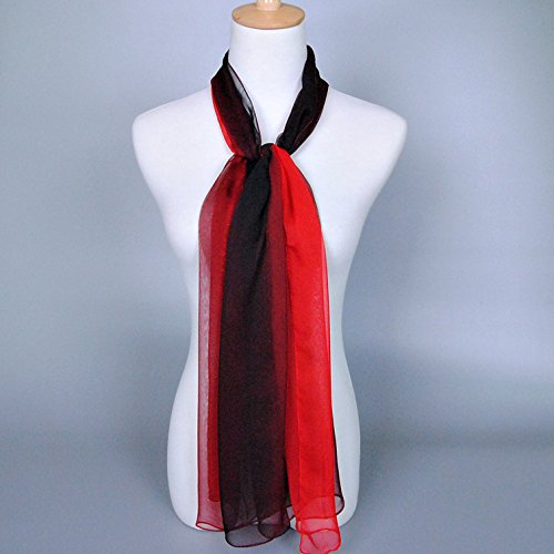 Women Soft Chiffon Lightweight Neck Scarf Head Hair Wrap - color: Red&black