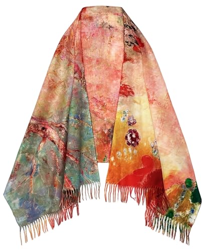 VENVSBEE Reversible Scarf Soft Large Shawl Wrap Blanket Double Sided Art Print Warm Pashmina Stoles Klimt Van Gogh Gifts - color: Art 12
