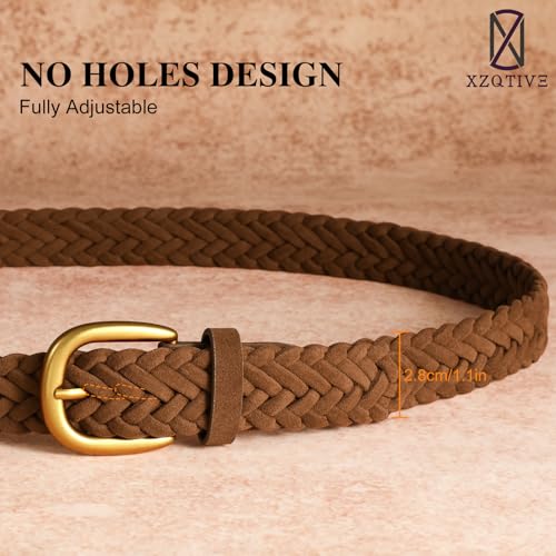 XZQTIVE Women’s Braided Suede Belt – Adjustable Woven Waist Belt with Gold Buckle for Dresses, Jeans & Casual Outfits - color: Brown, size: X-Large: fits waist from 41"-45"