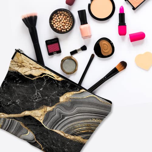 Cute Makeup Bag for Purse Canvas Waterproof Funny Cosmetic Bags for Women Zipper Travel Toiletry Pouch-Black Marble Makeup Bags - color: Black Marble Makeup Bags