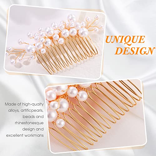 Geosar 9 Pcs Wedding Hair Accessories Pearl Hair Pins Women Vintage Hairs Piece Bridal Accessories for Bride Bridesmaids(Gold,Elegant Style) - color: Gold, style: Elegant Style