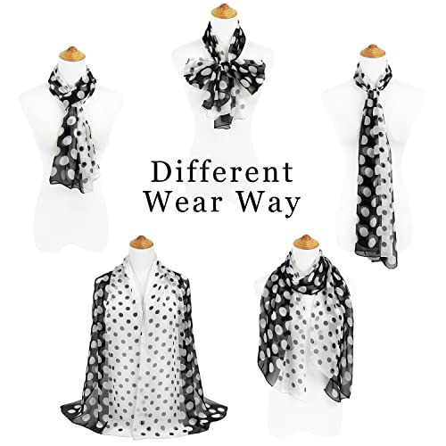 E-Clover Unique Fashion Women's Scarf Chiffon Sheer Scarves for Women Lightweight - color: Polka Dot-black White