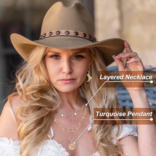 Ferreve 6 Pcs Western Cowgirl Necklace Earring Jewelry Set for Women, Western Cowgirl Layered Chain Necklace Boot Hat Pendant Earring - color: golden, style: Golden, Stylish Style