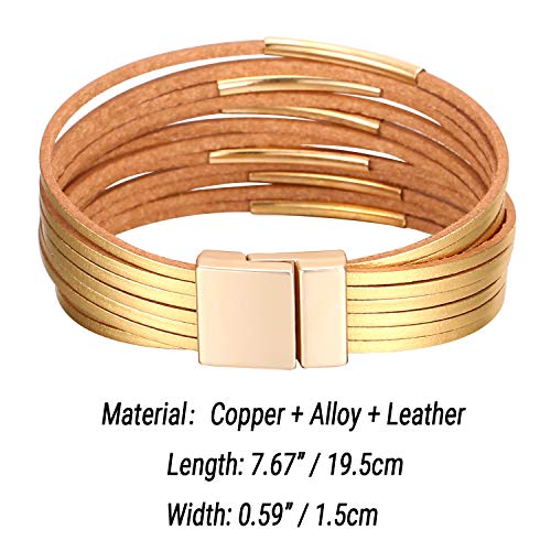 Fesciory Leather Wrap Bracelets for Women, Boho Leopard Multi-Layer Crystal Beads Cuff Bracelet Jewelry - color: A2:Short Gold