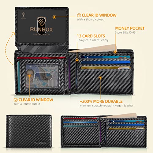 RUNBOX Wallet for Men -Slim Rfid Leather Mens Bifold Novelty Wallets 2 ID Window With Gift Box Men's Accessories | Slim - color: Carbon black