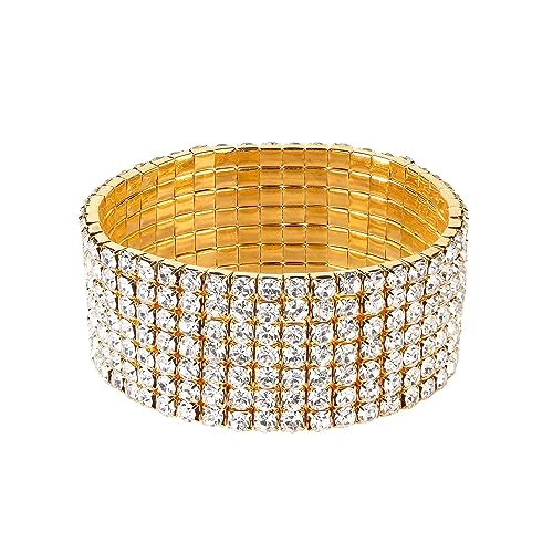 Zealmer Sparkle Multicolor Rhinestone Stackable Stretch Bracelets for Women - color: 7 Row Gold Bracelet